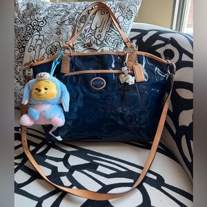 Coach Navy Patent Signature C Tote Satchel F20028
